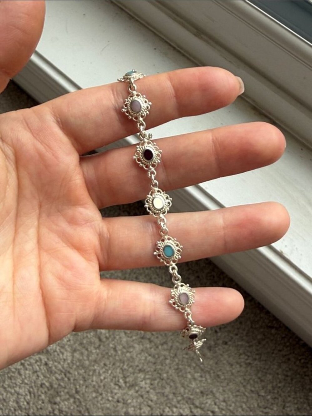Vintage Sterling Silver 925 Pastel Multi-Stone Bracelet